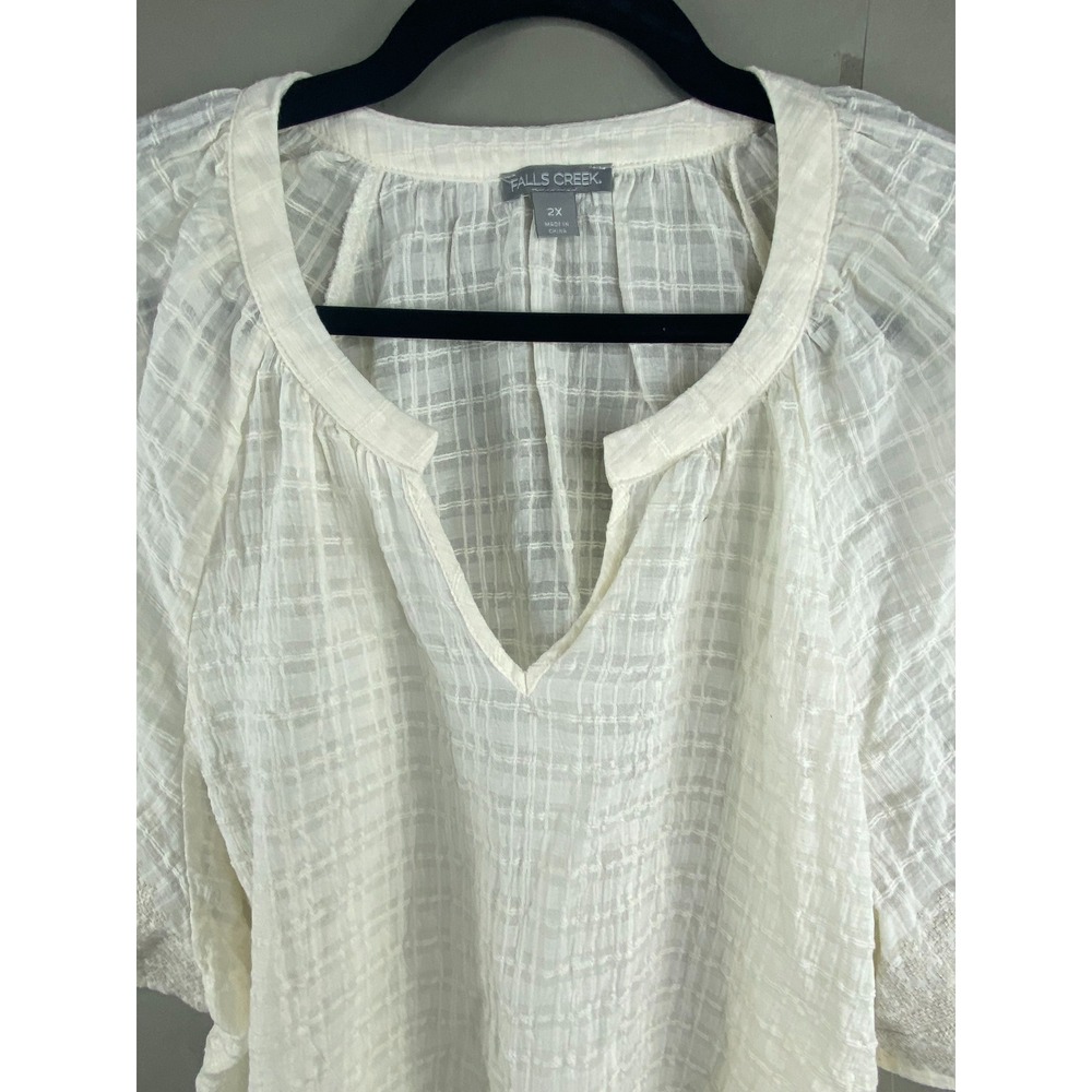 NWT Falls Creek Womens Blouse Top 2X Cream Cotton Gauze Embroidered Boho Cottage - Picture 2 of 13